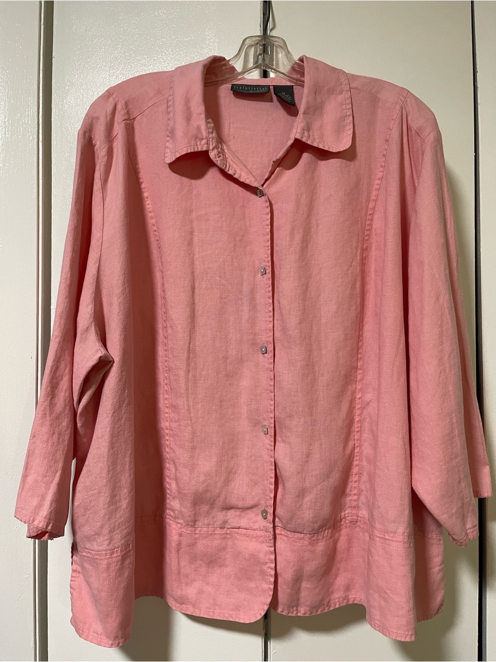 Relativity Pink Button-Down Linen Blend Shirt